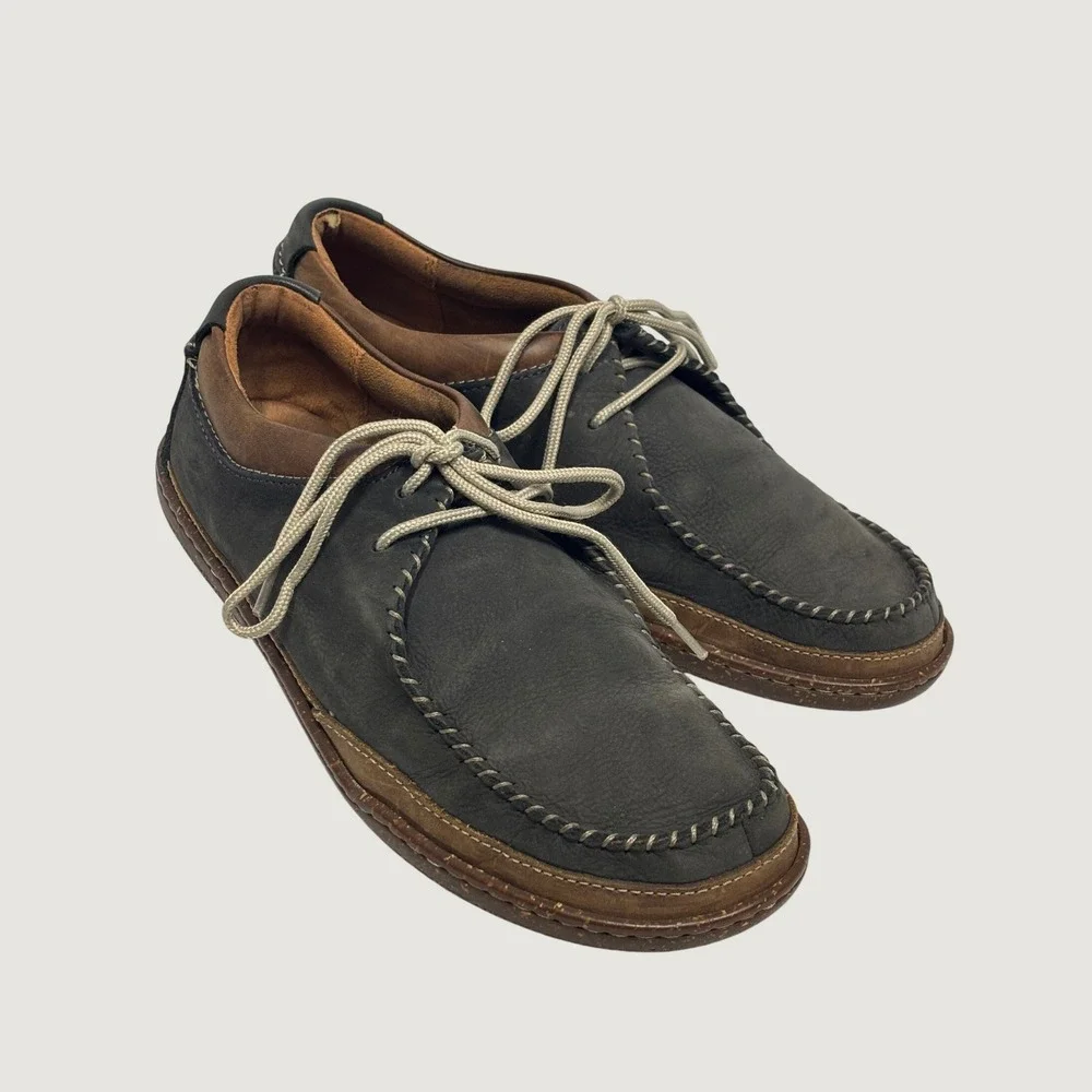 Clarks 1825 Moccasin Mens 11 Trapell Pace Grey Brown Leather Lace Up Casual